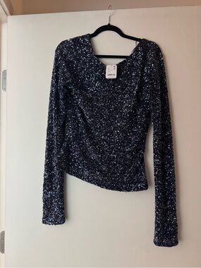NWT Free People Sequin Long-Sleeve Women's Top in Dark Navy